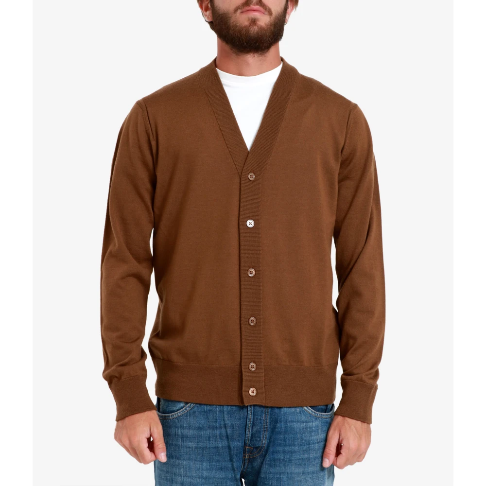 Paolo Pecora Bruine Wol V-Hals Cardigan Sweater Brown Heren
