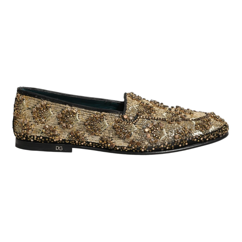 Dolce & Gabbana Men's Yellow Sequin Crystal Flat Loafers - Loafers - 9 Uk - Shoes
