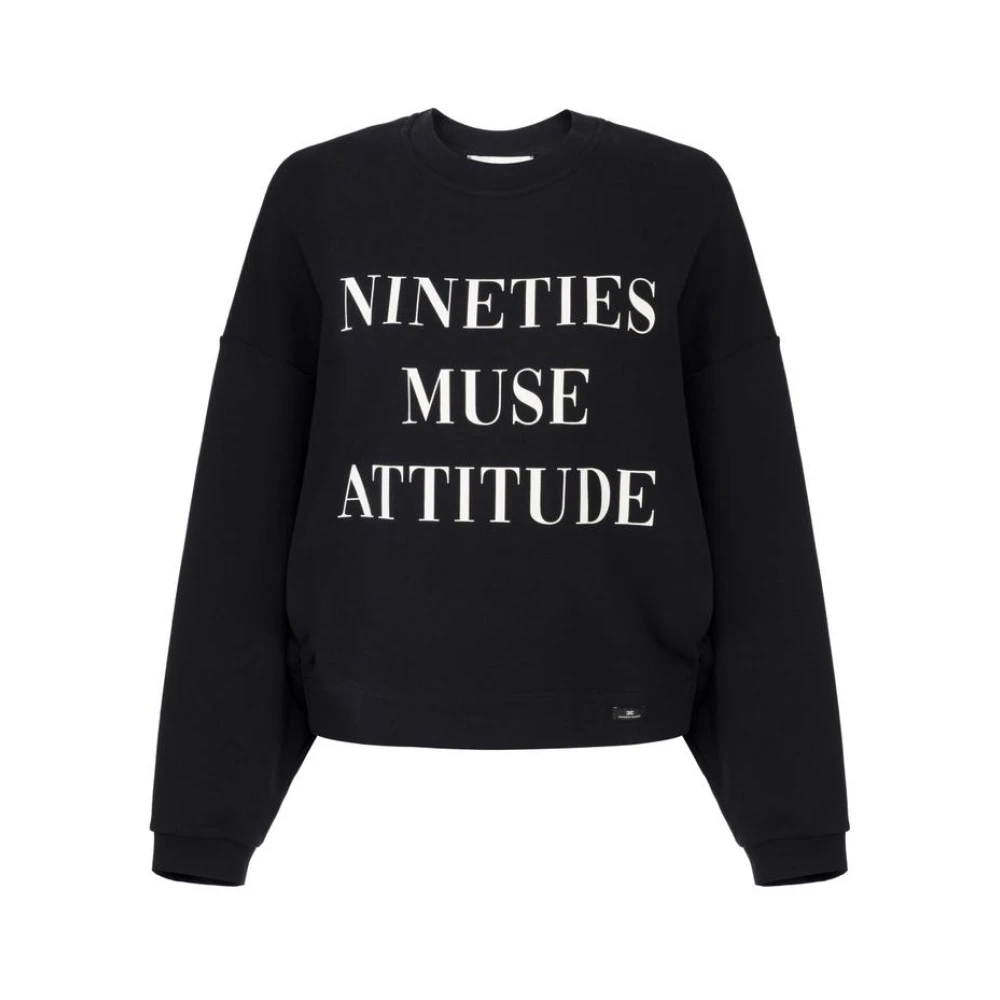 Elisabetta Franchi Black Cotton Sweatshirt With Lettering Print - Female - Sweatshirts - Xs - Sweatshirts & Hoodies