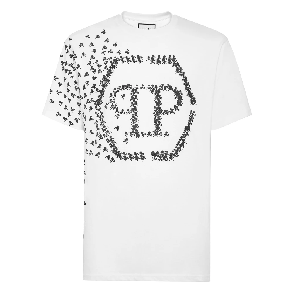 Philipp Plein Men's White T-Shirt Round Neck Skull&Bones