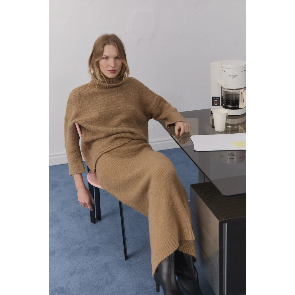 The New Society Gebreide rok met elastische tailleband Brown Dames