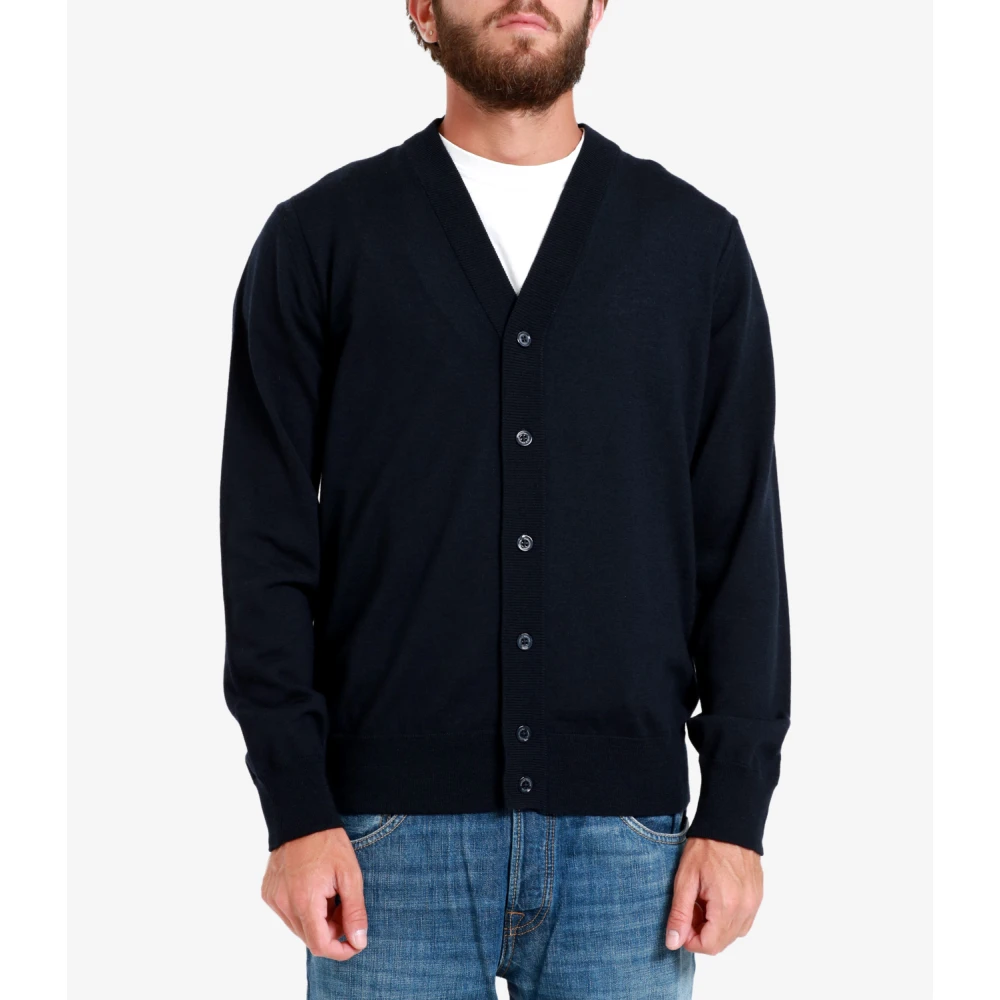 Paolo Pecora Blauwe Wol Cardigan V-Hals Sweater Blue Heren