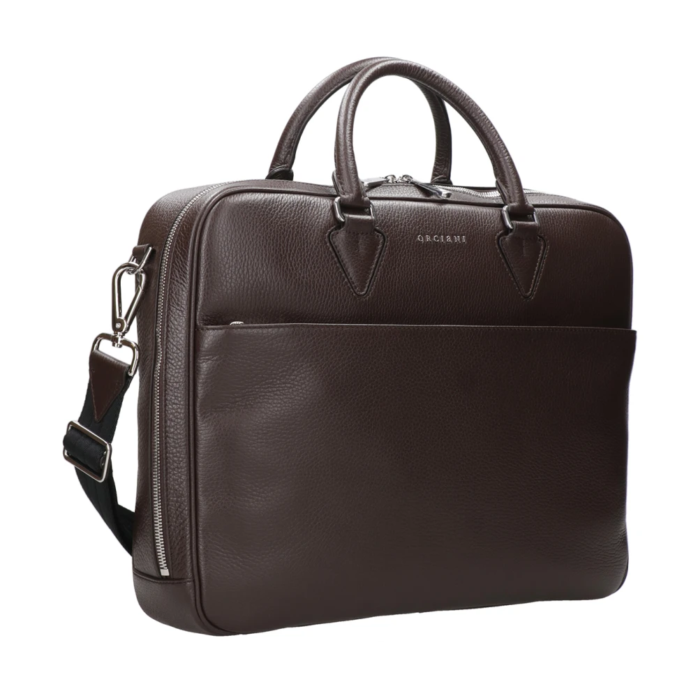 Orciani Leren Schoudertas met Ritssluiting Brown Heren