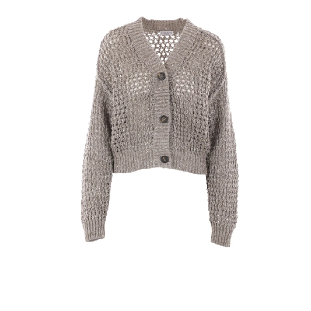 BRUNELLO CUCINELLI Paillet V-Hals Cardigan Sweaters Gray Dames