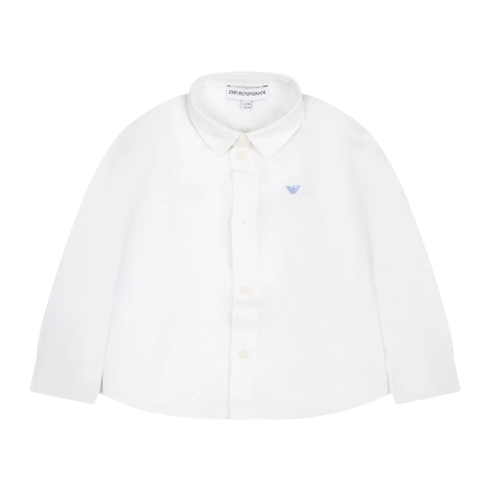 Emporio Armani Boys White Shirts,, Linen Shirt With Eagle Logo Medium