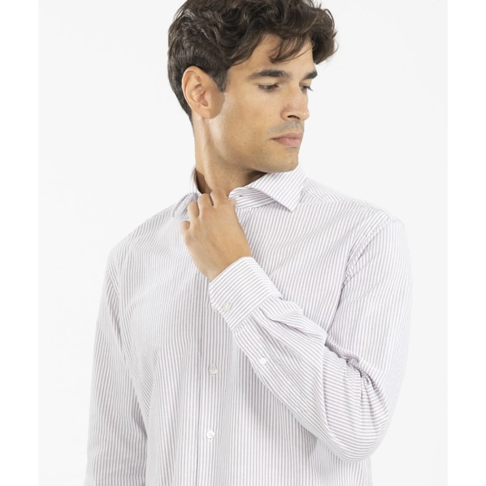 Xacus Sportief Gestreept Overhemd met Italiaanse Kraag White Heren