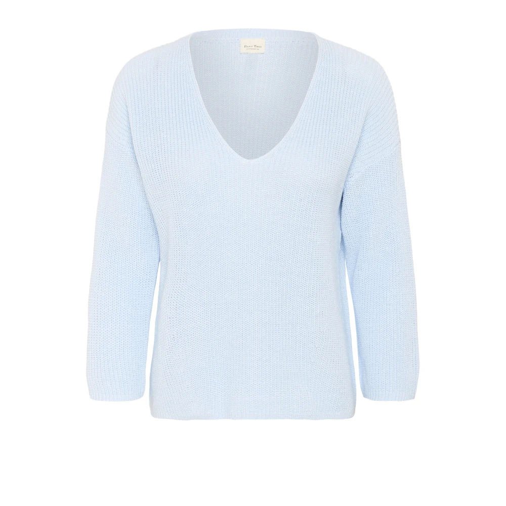 Part Two Casual V-hals Gebreide Trui Blue Dames