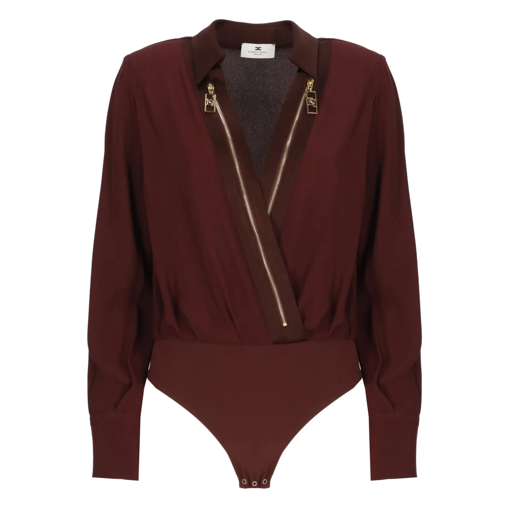 Elisabetta Franchi Bordeaux Viscose Body Shirt met Kraag Red Dames