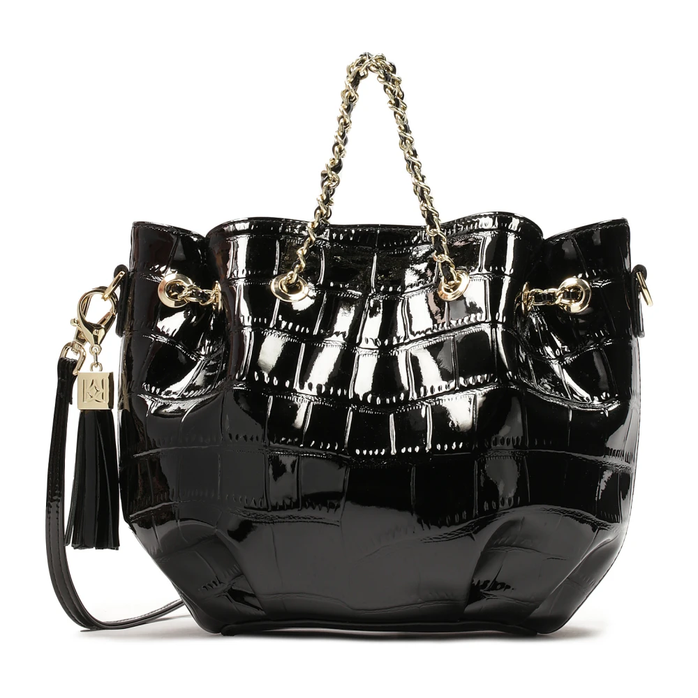 Kazar Zwarte leren tas met afneembare sleutelhanger Black Dames