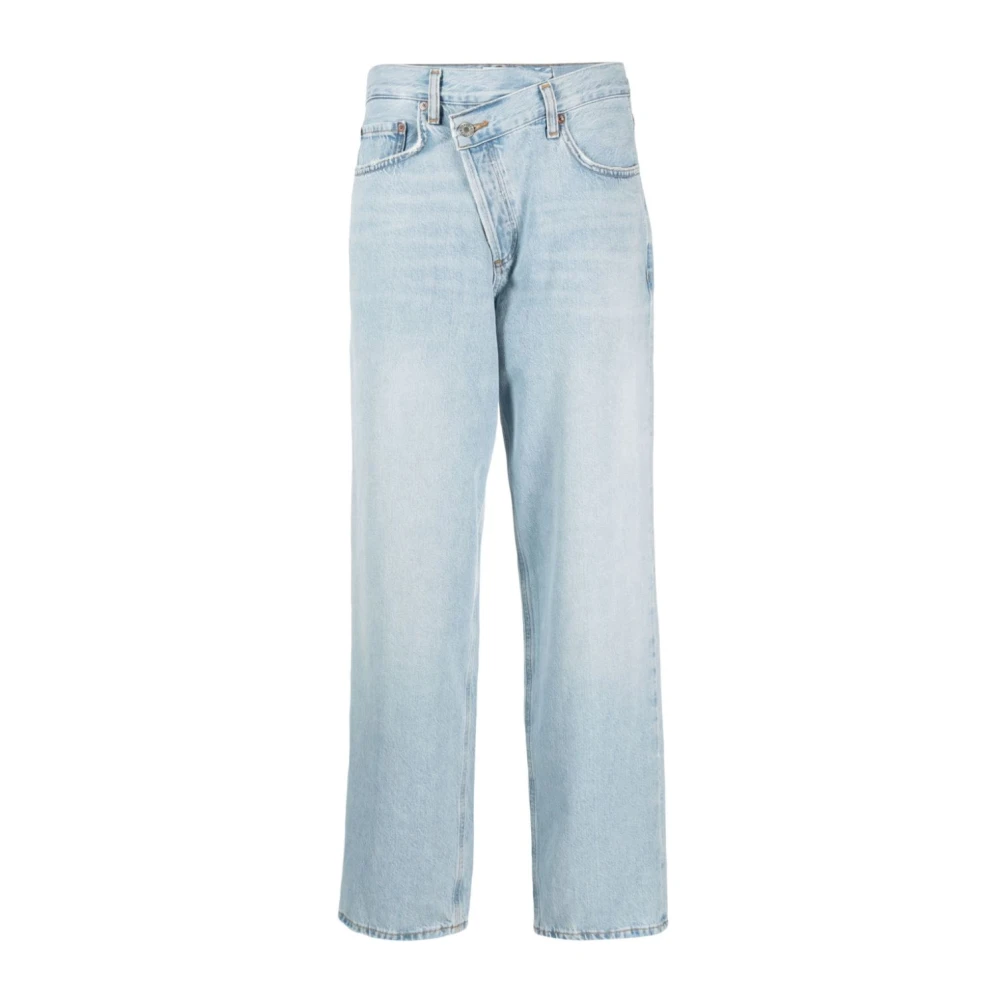 Agolde Lichtblauwe Distressed Straight Leg Jeans Blue Dames