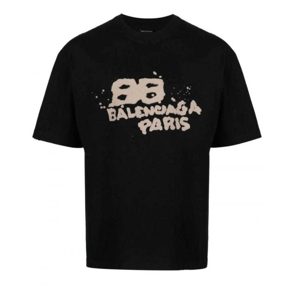 Balenciaga Bedrukt Logo T-shirt in Zwart Black Heren