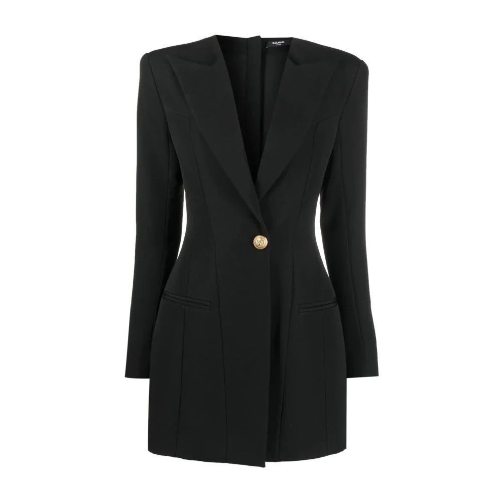 Balmain Zwarte Wol Mini Jurk Black Dames