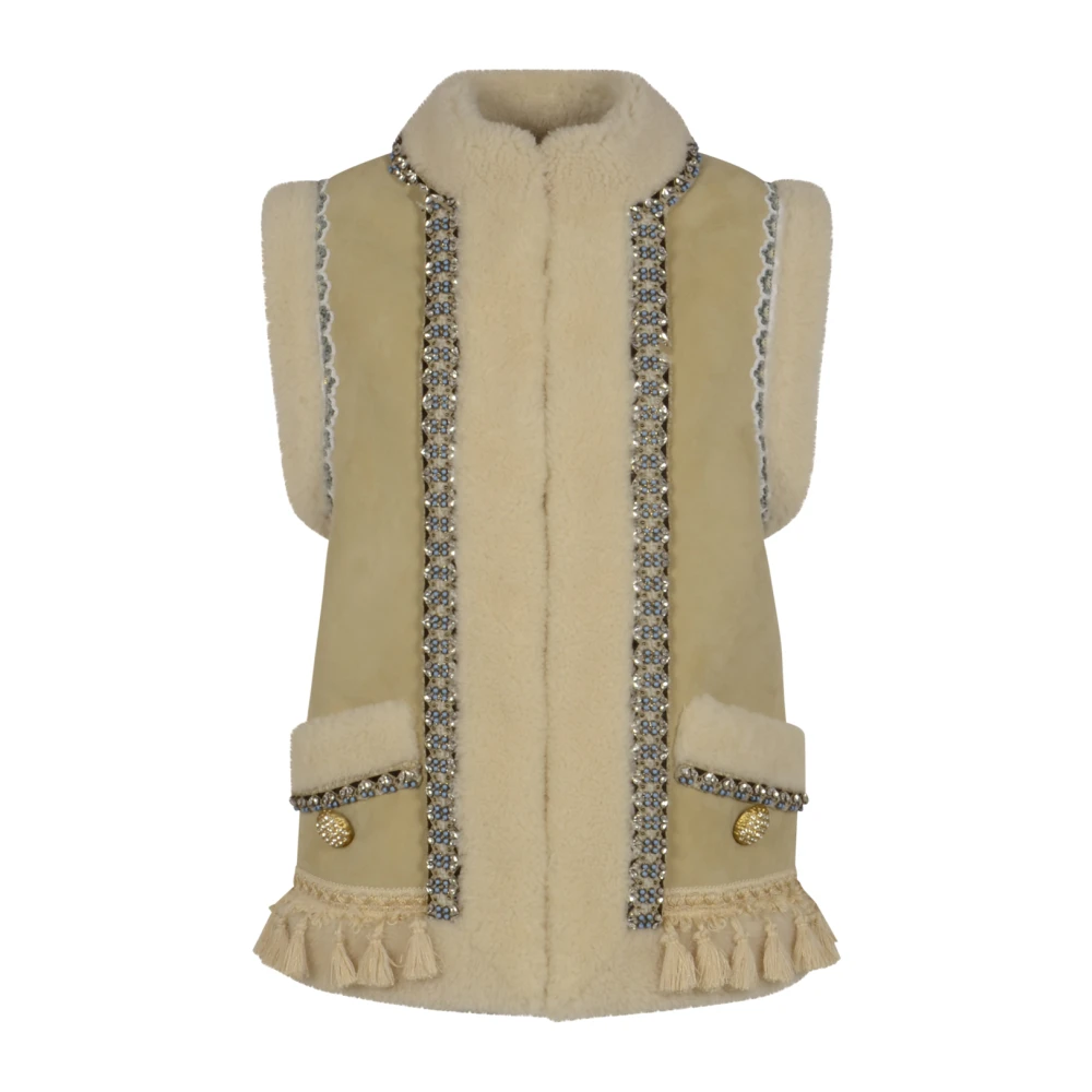 Valentino Women's Brown Waistcoats, Xs, Shearling Embroidered Gilet
