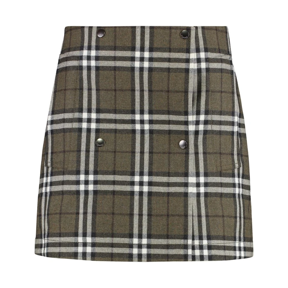 Burberry Femme Vert Jupes, Taille: 34 Fr Plaid Wool Blend Mini Skirt