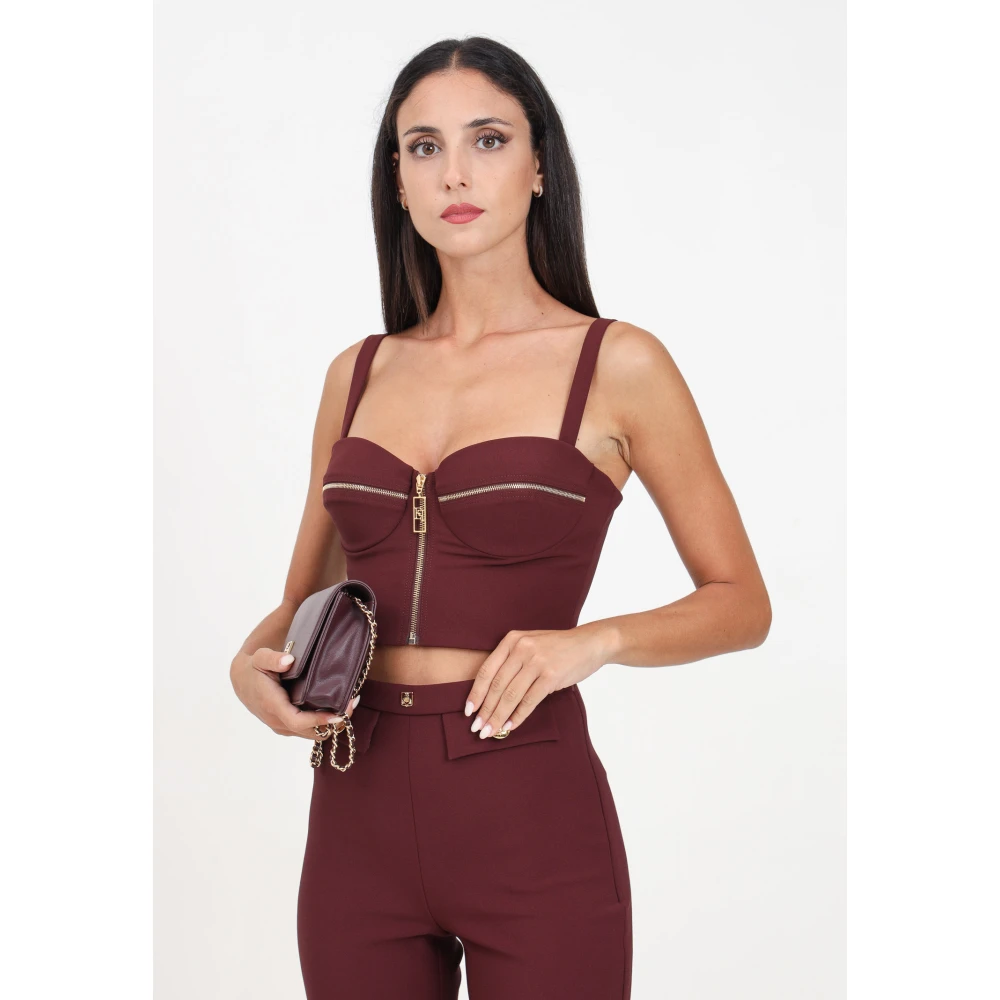 Elisabetta Franchi Bordeaux Zip Top Elegant Herfst Winter Red Dames