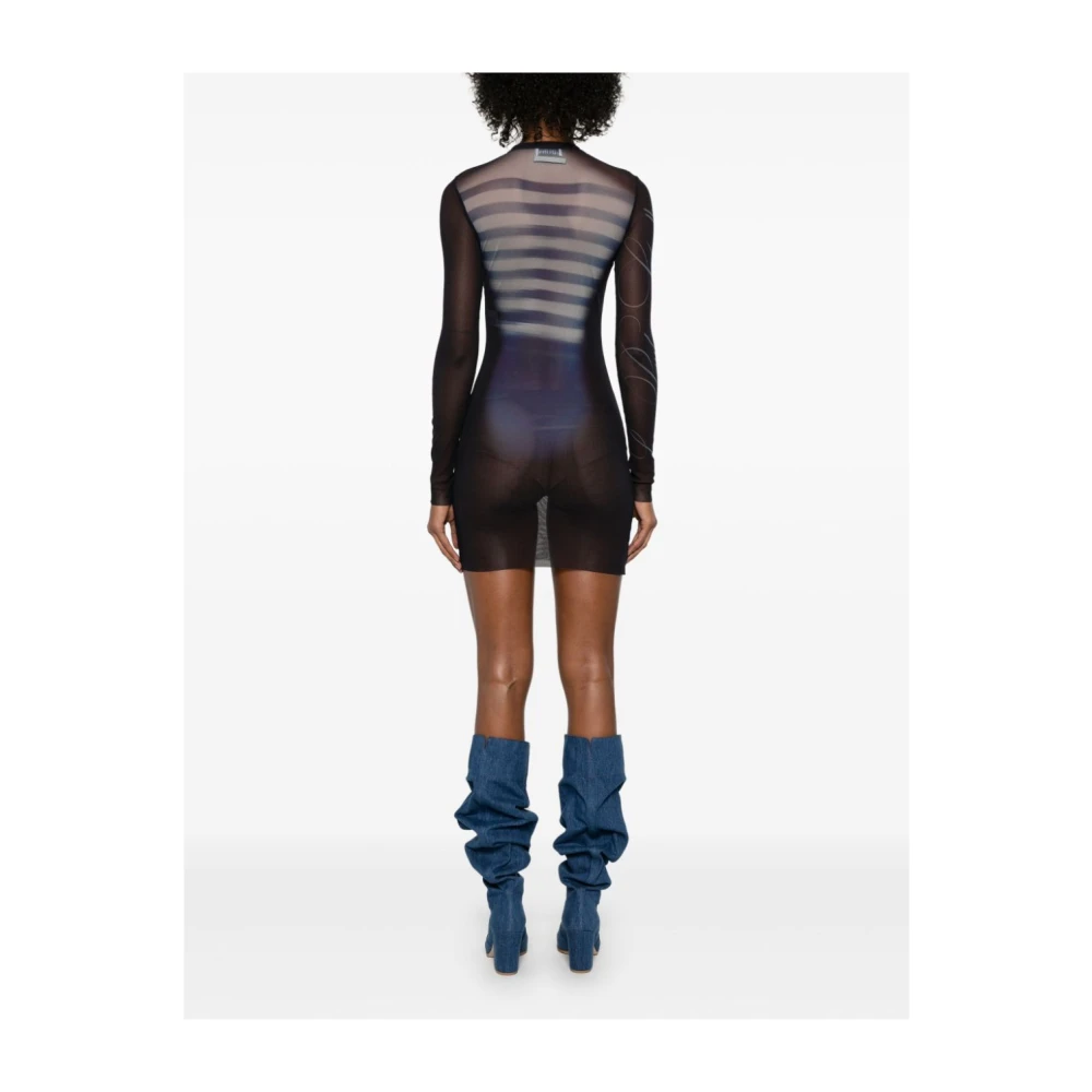 Jean Paul Gaultier Blauwe Print Korte Jurk met Transparant Ontwerp Blue Dames