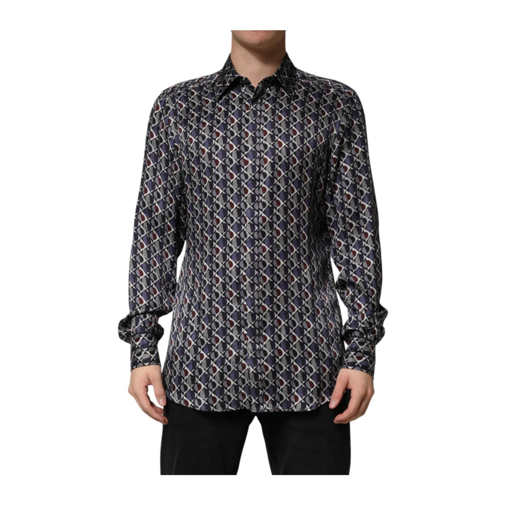 Dolce & Gabbana Men's Blue Patterned Collared Dress Shirt - Casual Shirts - 2XL - Shirts