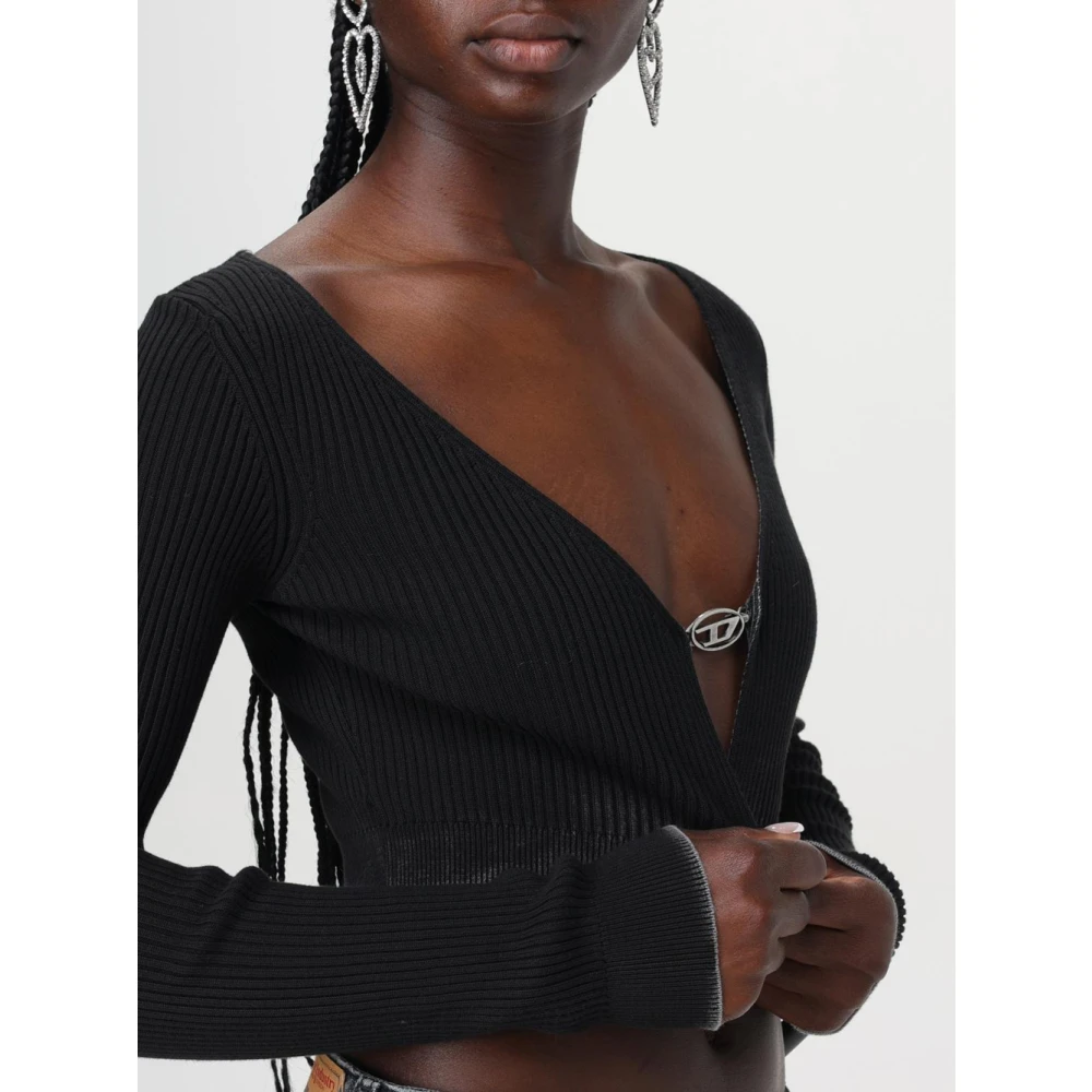 Diesel Zwarte Organische Katoenen Ribgebreide Vest Black Dames