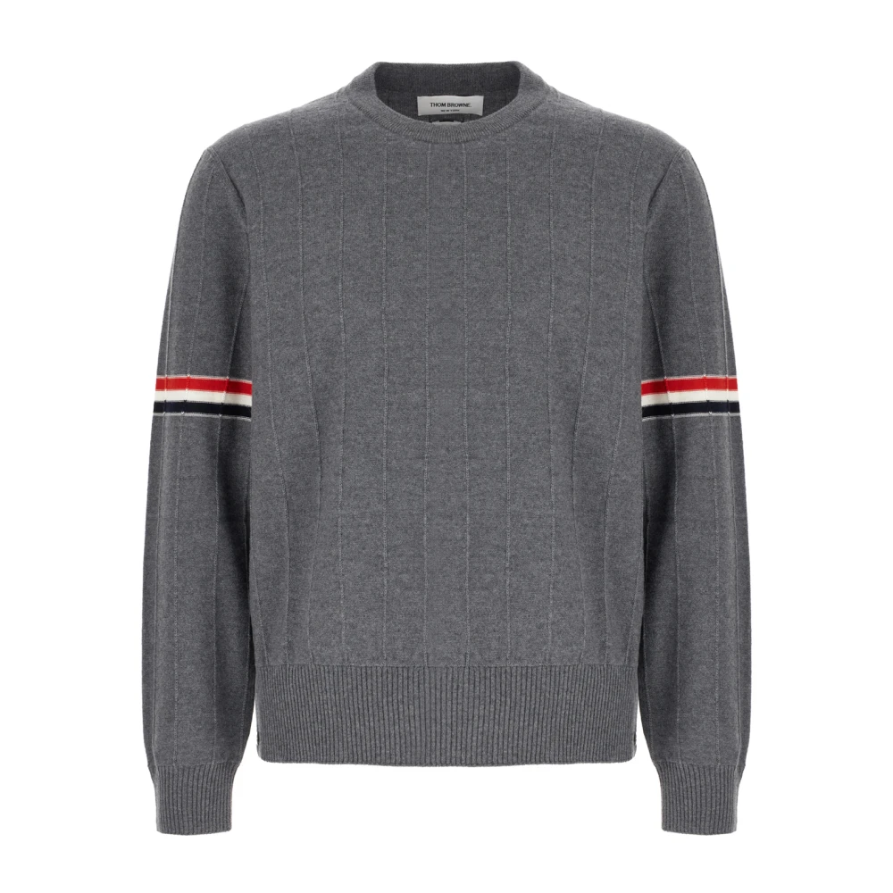 Thom Browne Men's Gray Round-Neck Knitwear, M, Stylish Knitwear Collection