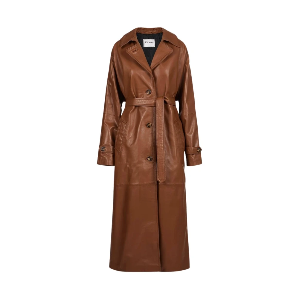 Iceberg Lange leren jas Beige Dames
