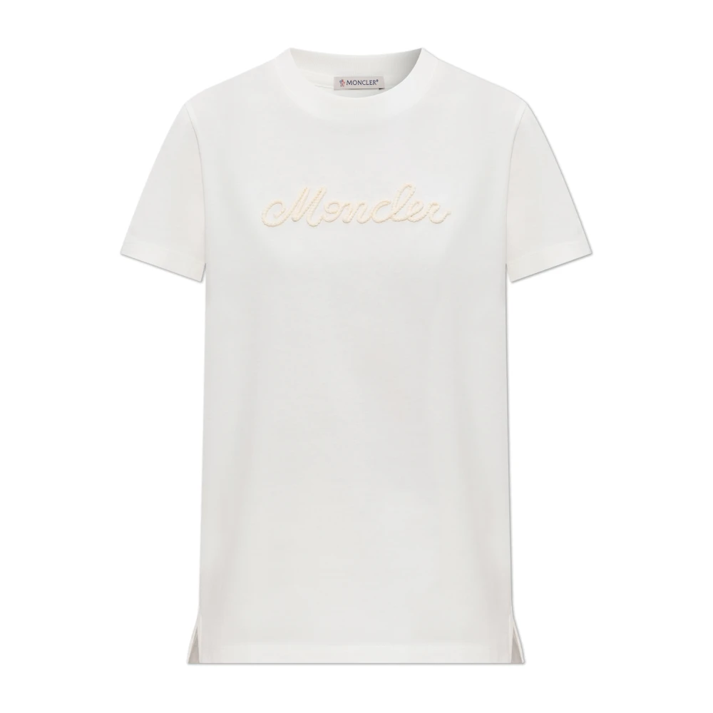 Moncler Women's White Embroidered Logo T-Shirt - T-Shirts - M - Tops