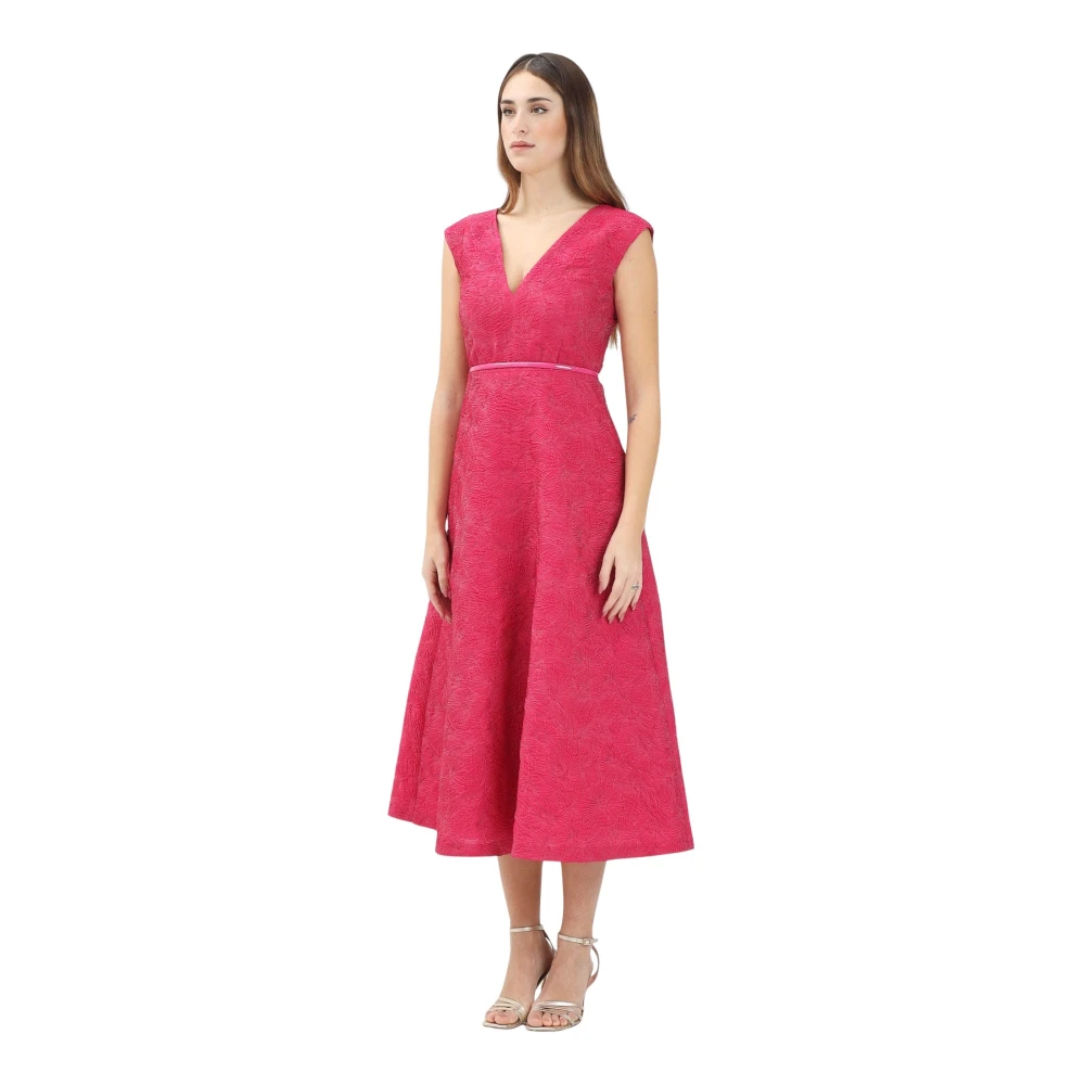 Max Mara Fuchsia Bloemen Midi Jurk Pink Dames