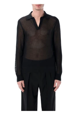 Mesh Cotton Silk V-Neck Knit