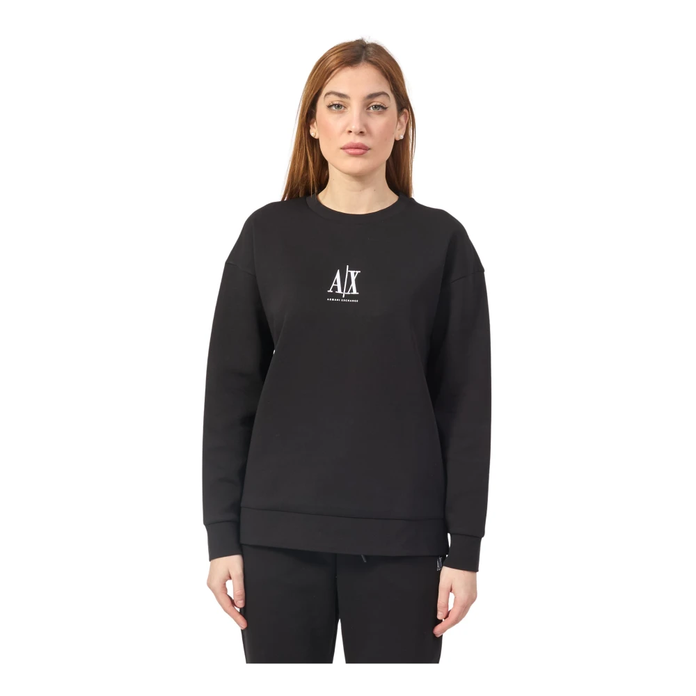 Armani Exchange Zwarte Katoenen Logotrui Black Dames