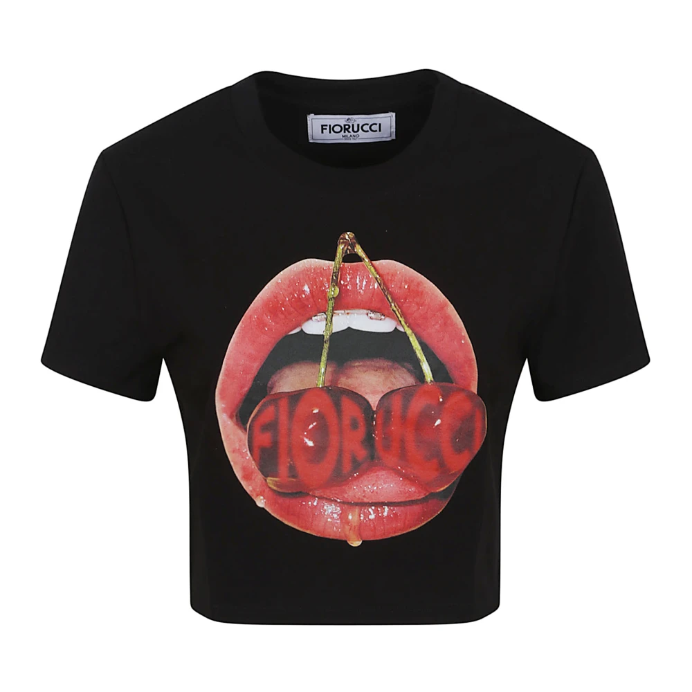 Fiorucci Women's Black Mouth Print Cropped T-Shirt - T-Shirts - S - Tops