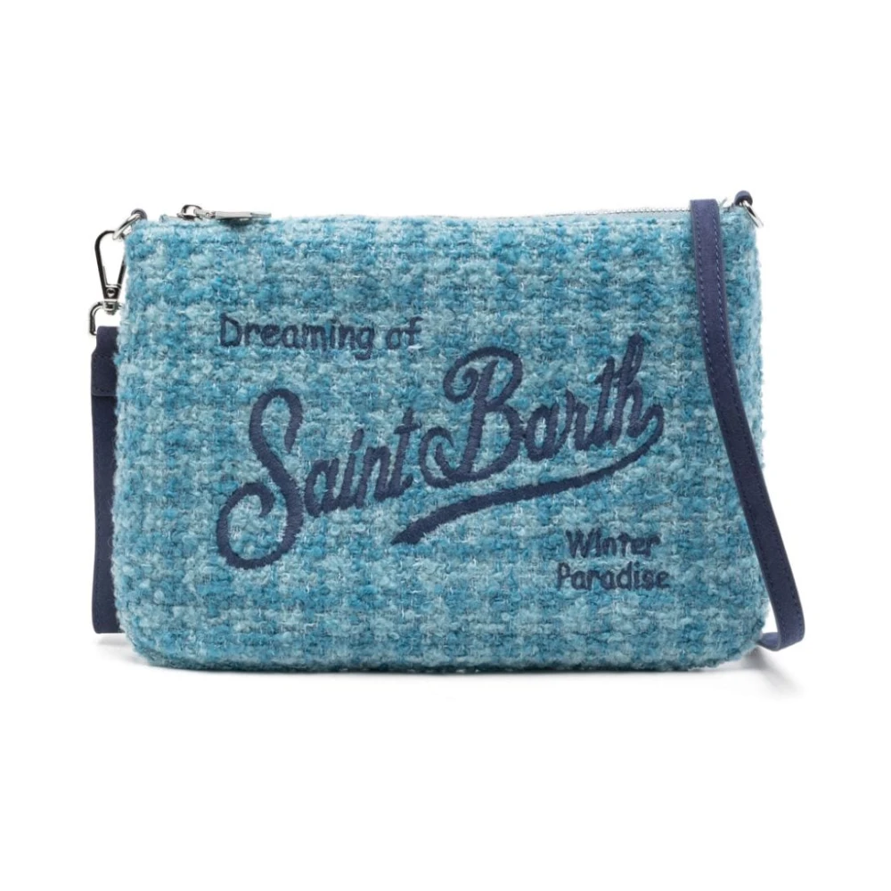 MC2 Saint Barth Blauwe Tweed Schoudertas met Geborduurde Logo's Blue Dames