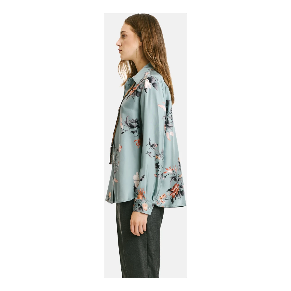 Momoni Zijden twill klassieke blouse met patroon kraag Blue Dames
