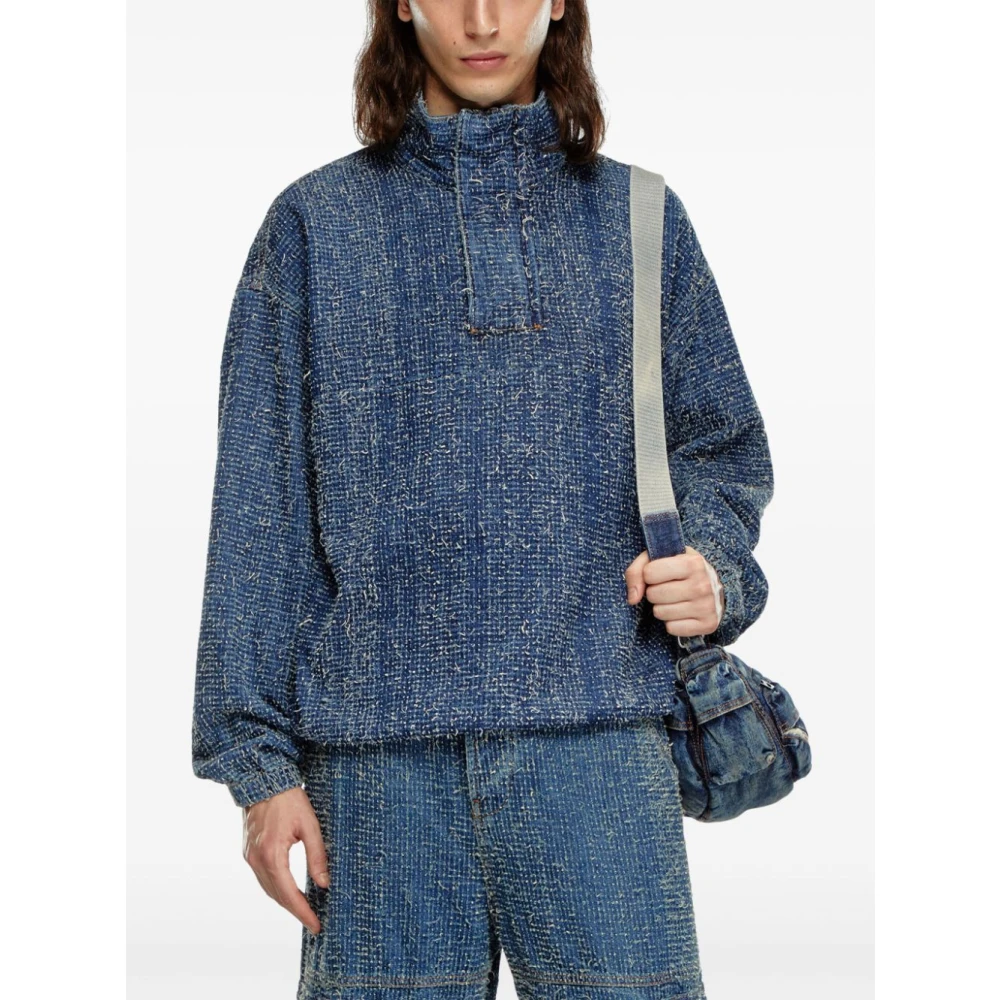 Diesel Bouclé Denim Pullover Jack Blue Heren