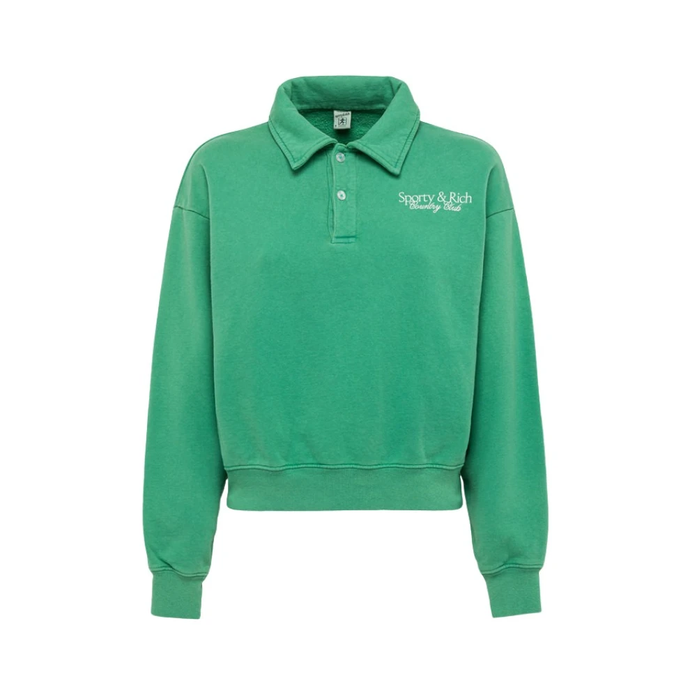 Sporty & Rich Katoenen Fleece Polo Shirt Green Dames