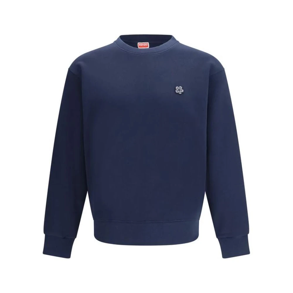 Kenzo Men's Blue Sweatshirts, S, Cotton Crewneck Sweatshirt With Ribbed Hem