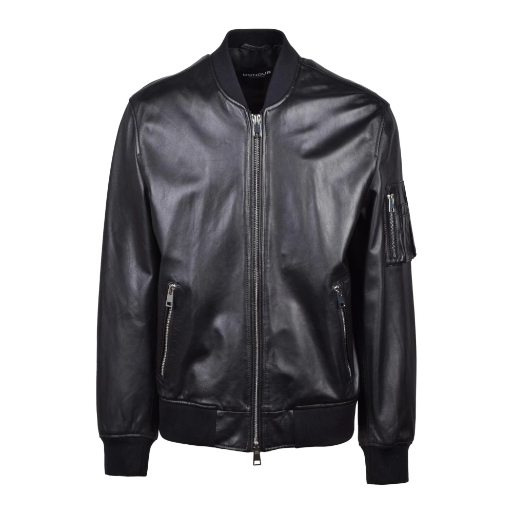 Dondup Leren Bomberjack met Ritssluiting Black Heren