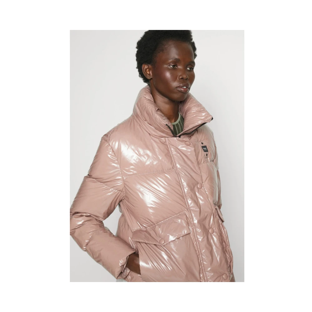 Blauer Glanzende Pufferjas Pink Dames