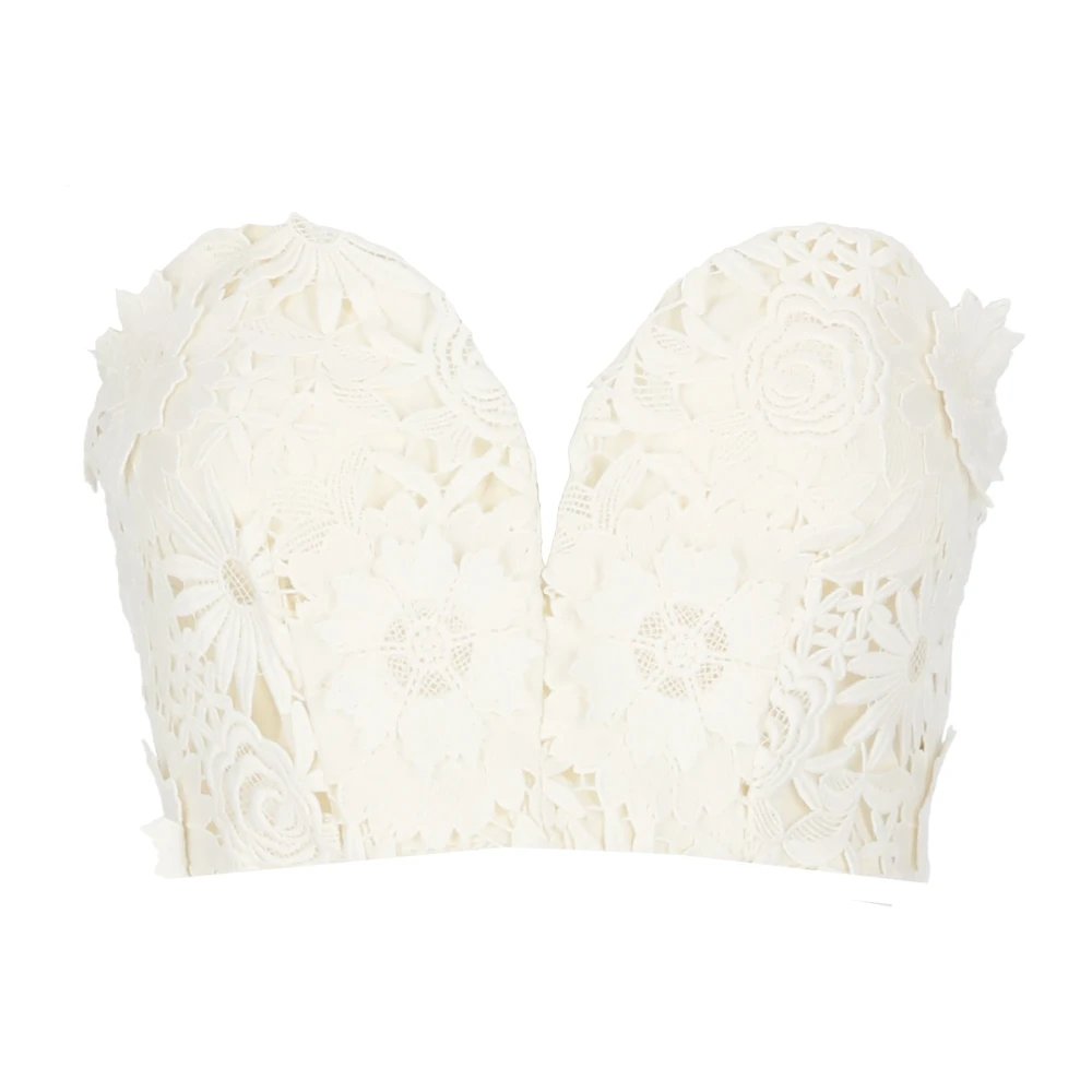 Rotate Birger Christensen Ivoor Kant V-hals Top Beige Dames