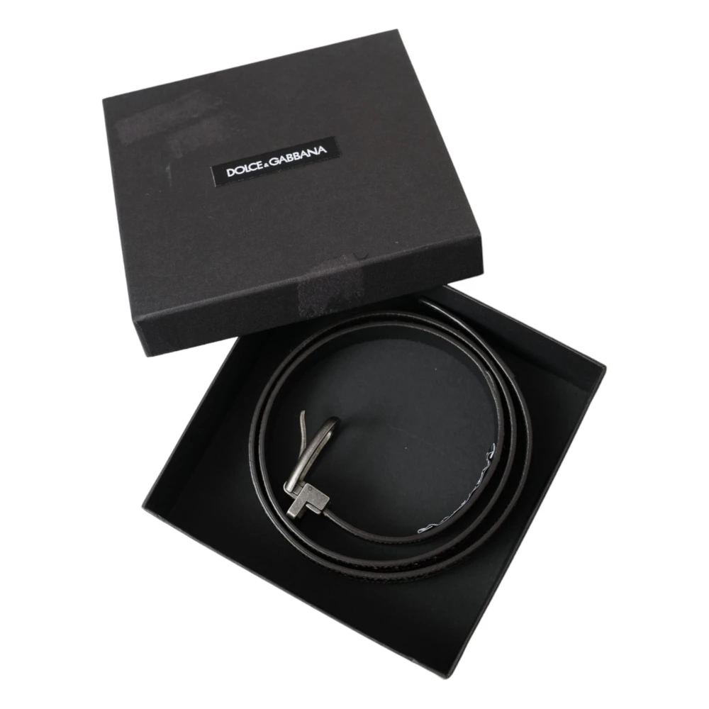 Dolce & Gabbana Donkerbruin Geperforeerde Leren Riem Mannen Brown Heren