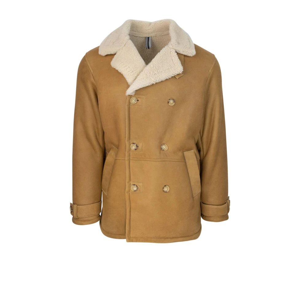 Dfour Sherpa Kraag Double-Breasted Suède Jas Brown Heren