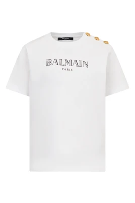 T-shirt med tryck och knappar