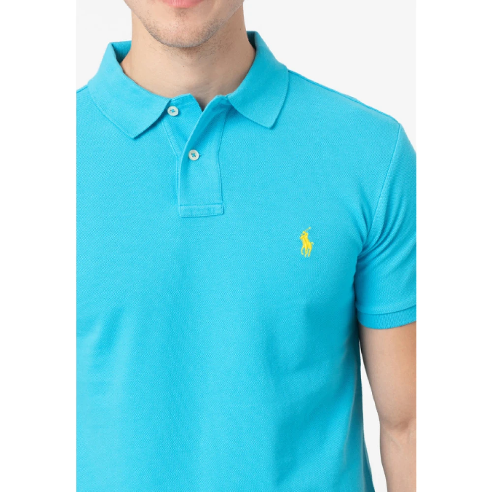 Ralph Lauren Slim Fit Mesh Polo Shirt Katoen Blue Heren