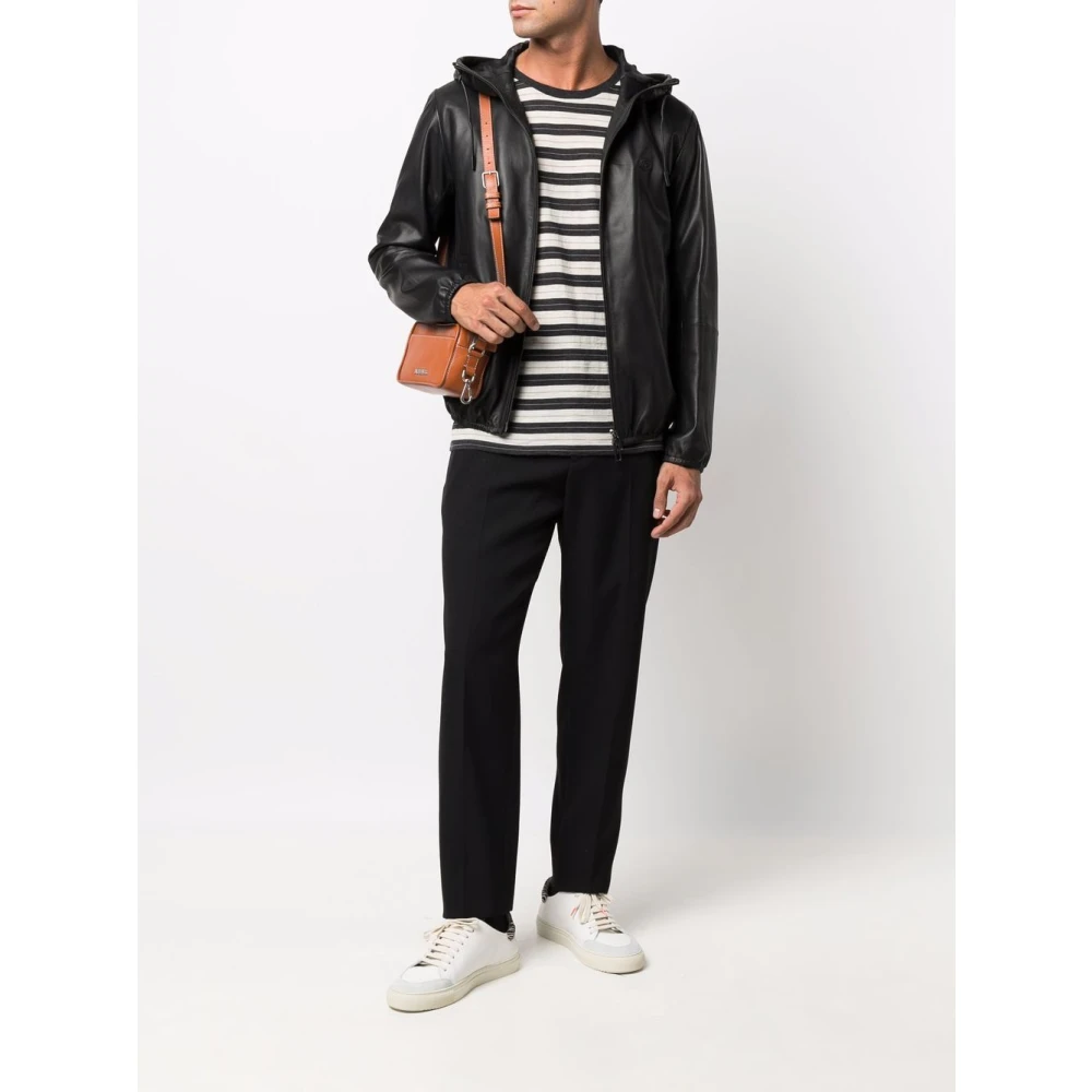 Emporio Armani Leather Jackets Black Heren