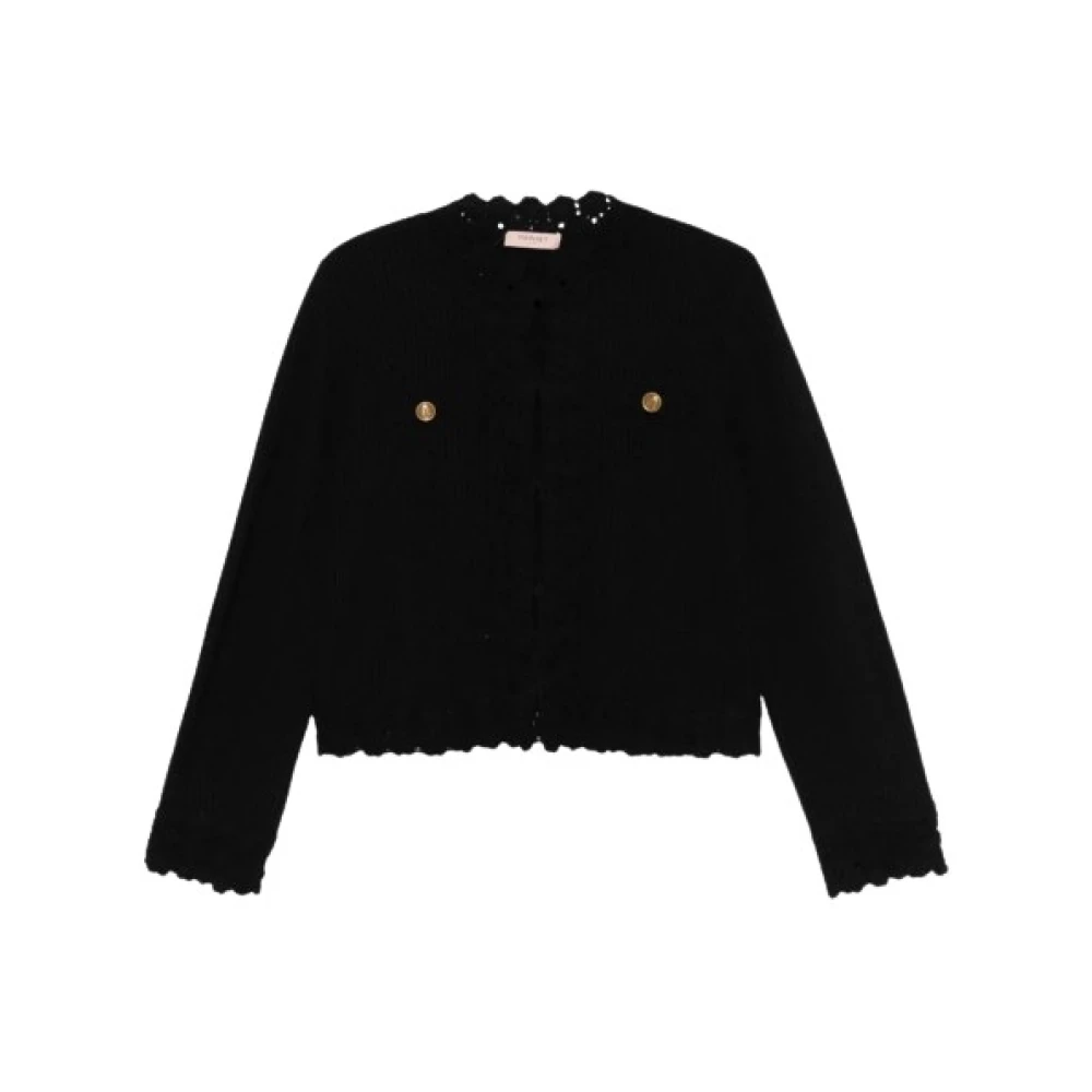 Twinset Women's Black Sophisticated Knit Cardigan With Crochet Details