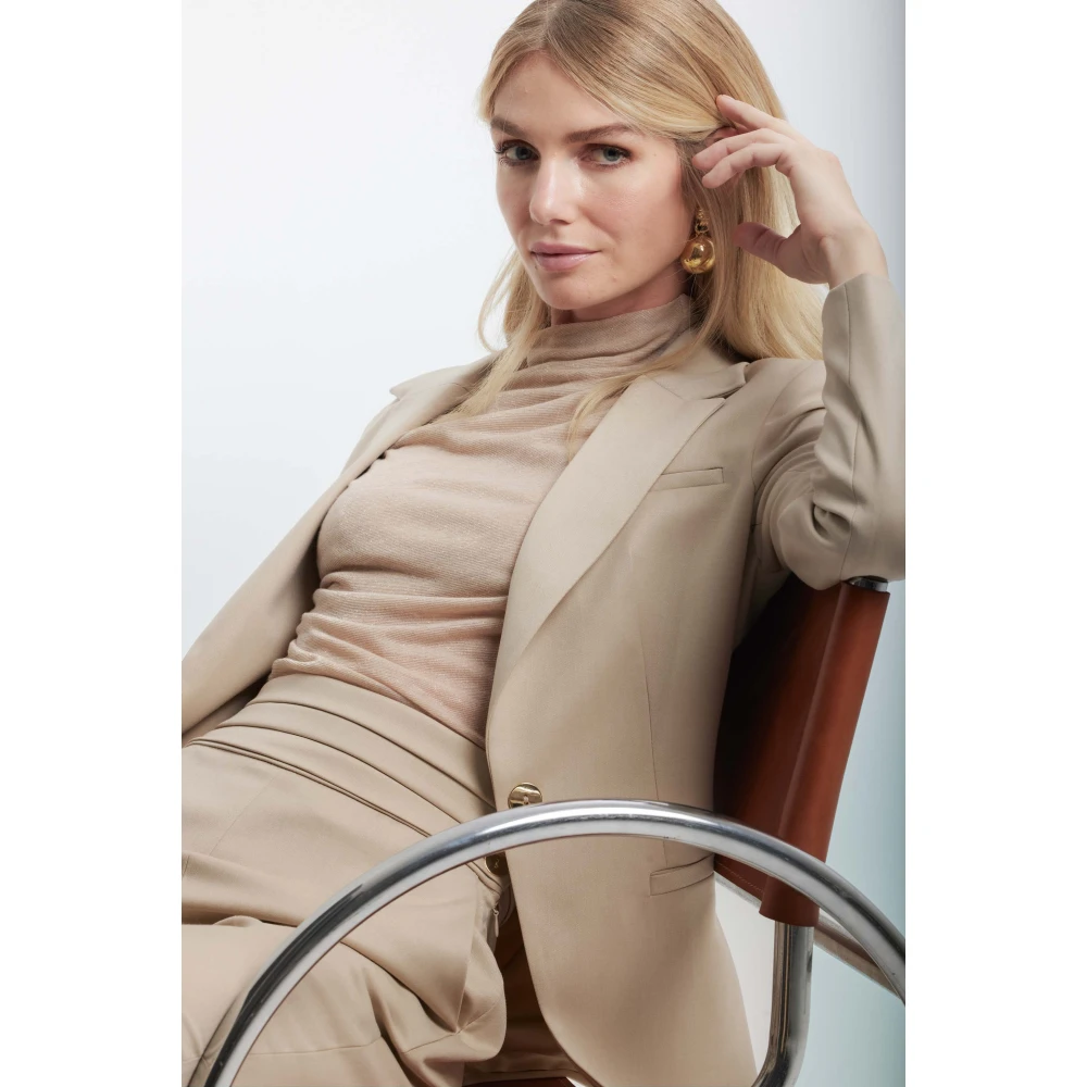 Kocca Draped Polo Neck T-shirt Beige Dames