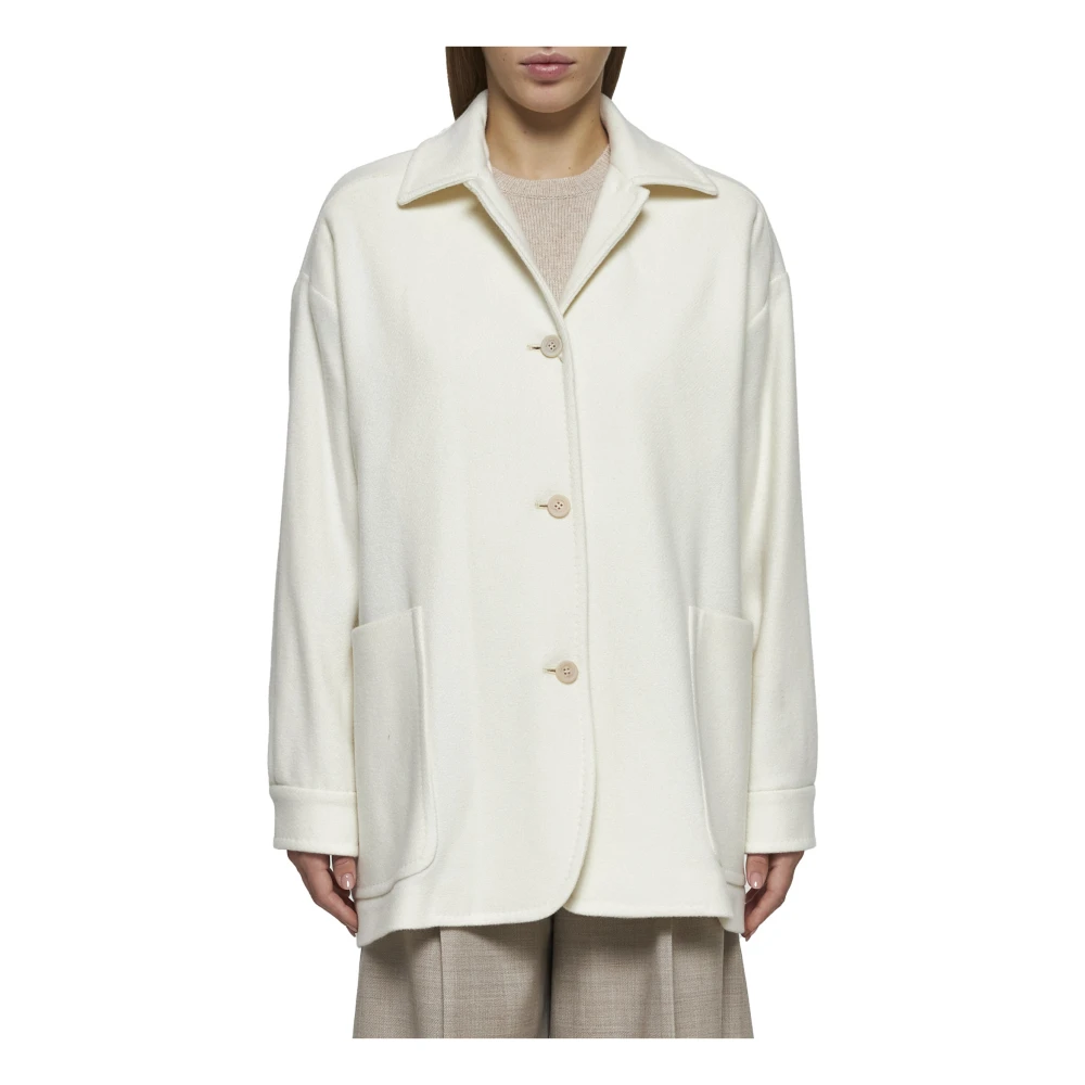 Max Mara Elegante Witte Jas met Puntkraag White Dames