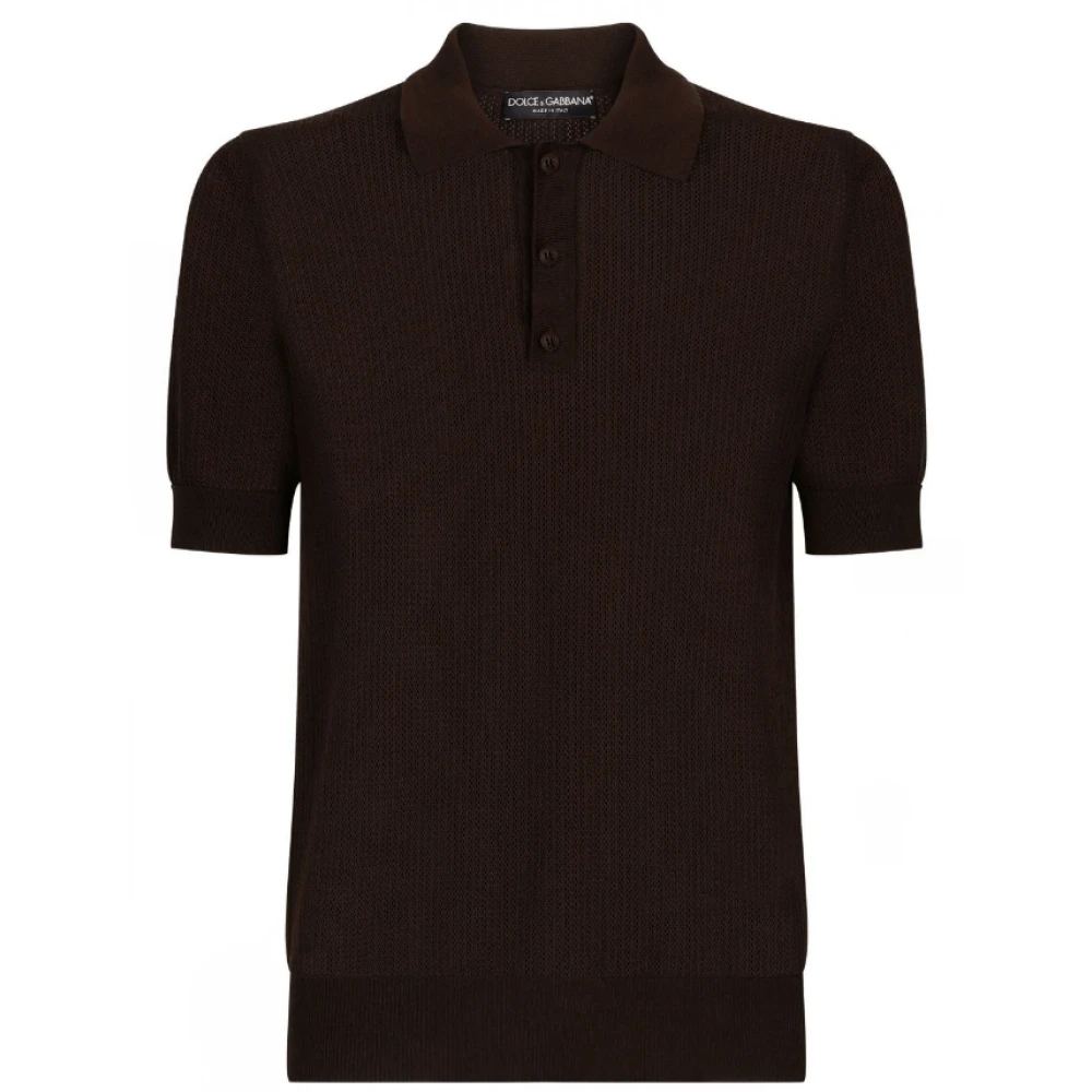 Dolce & Gabbana Chocoladebruine Gebreide Polo Shirt Brown Heren