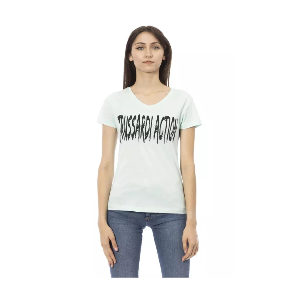 Trussardi Women's Blue T-Shirts, Xl, Vneck Short Sleeve Tshirt Tr23087