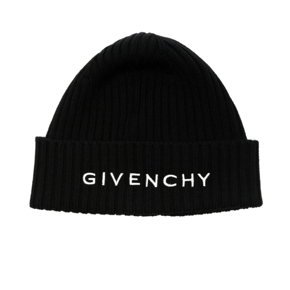Givenchy Geborduurde wollen hoed zwart omgeslagen rand Black Heren
