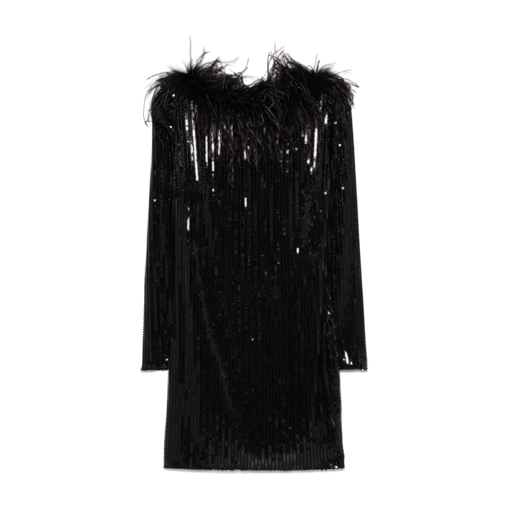 The New Arrivals Ilkyaz Ozel Zwarte jurk met struisvogelveren Black Dames