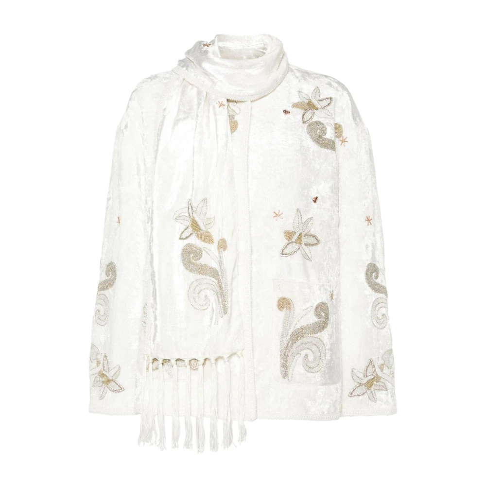 Forte Witte Geborduurde Jas met Sjaaldetails White Dames